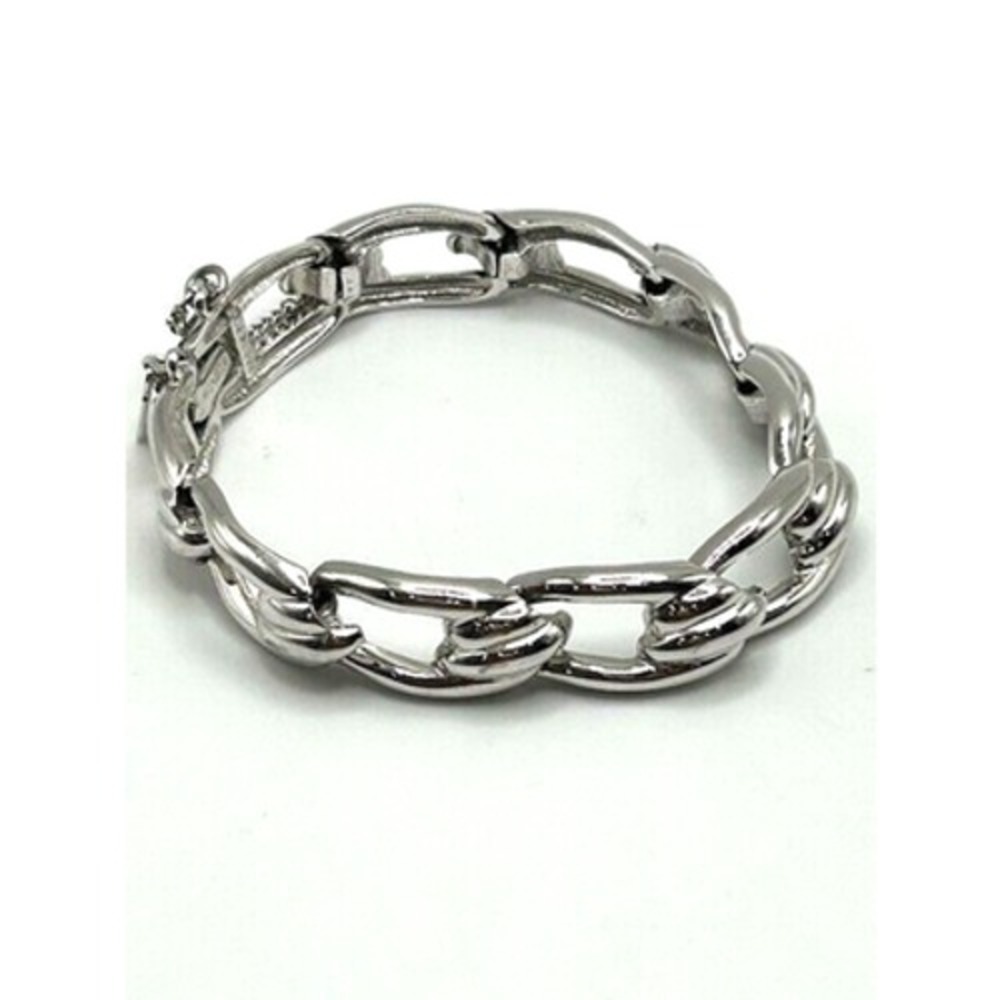 Vintage Monet Silver Tone Link‎ Chain Bracelet Interlocking Art Deco Shell